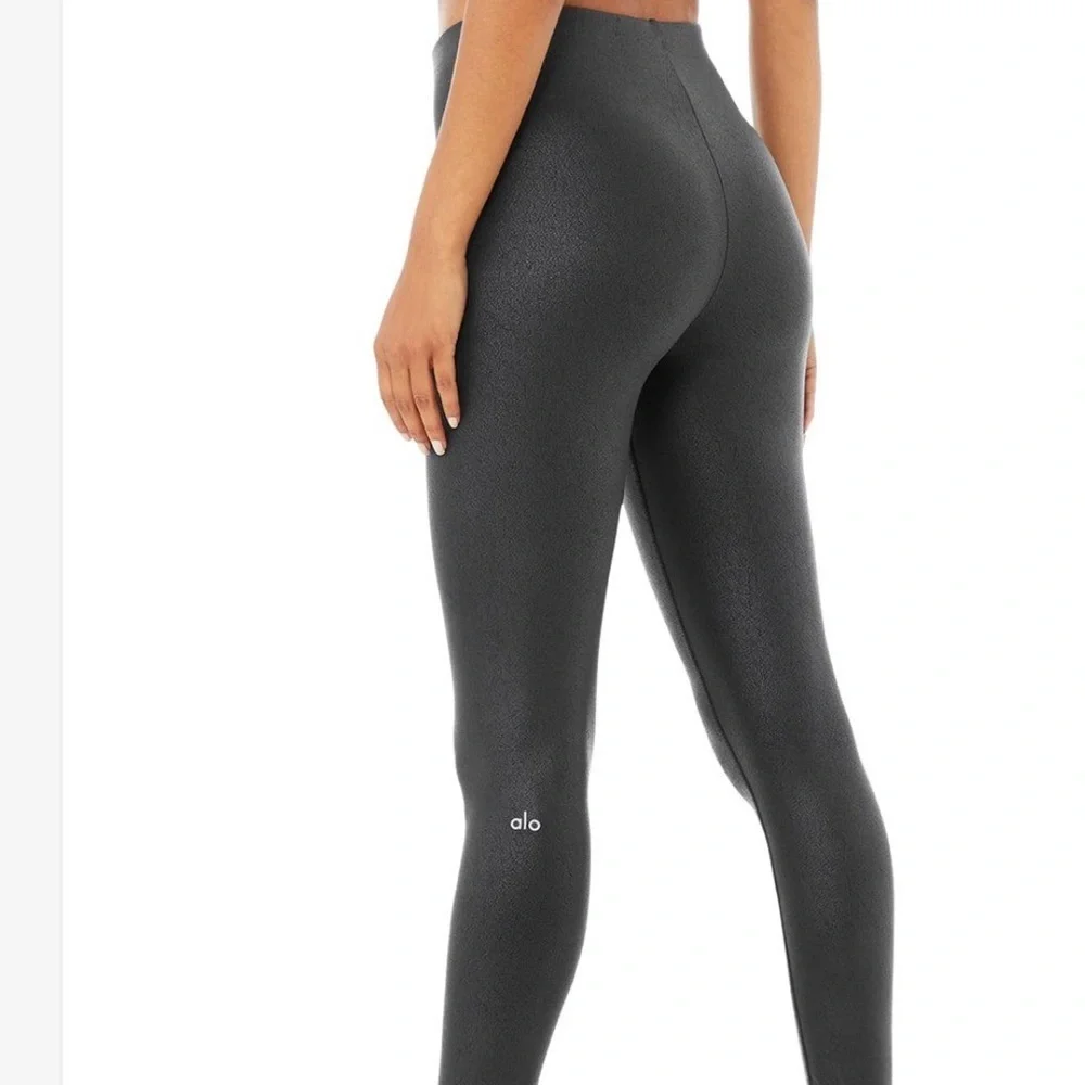 Alo Yoga Black Grey High Rise Faux Leather Snakeskin Leggings Women's Size M